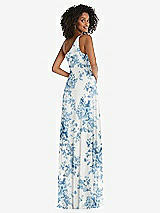 Rear View Thumbnail - Cottage Rose Dusk Blue One-Shoulder Chiffon Maxi Dress with Shirred Front Slit
