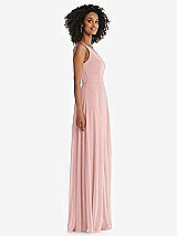 Side View Thumbnail - Rose One-Shoulder Chiffon Maxi Dress with Shirred Front Slit