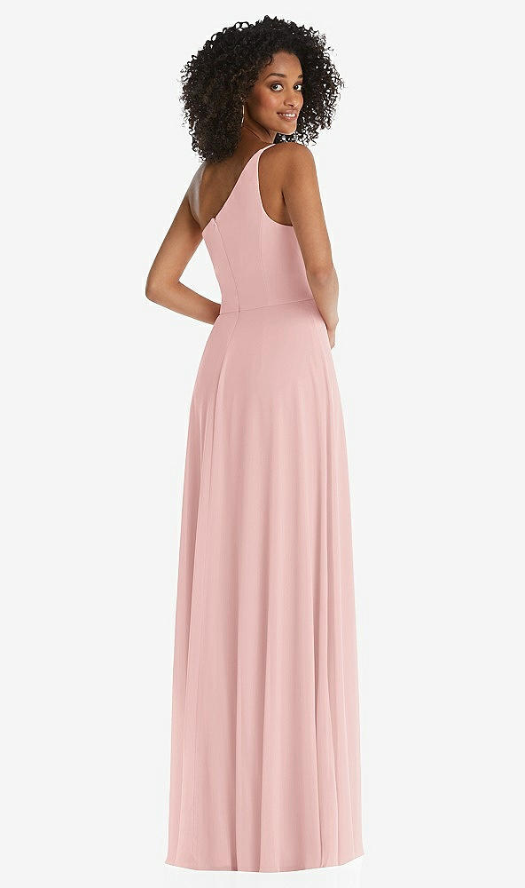 Back View - Rose One-Shoulder Chiffon Maxi Dress with Shirred Front Slit