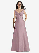 Front View Thumbnail - Dusty Rose Off-the-Shoulder Draped Wrap Maxi Dress with Pockets