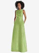 Front View Thumbnail - Mojito Jewel Neck Asymmetrical Shirred Bodice Maxi Dress with Pockets