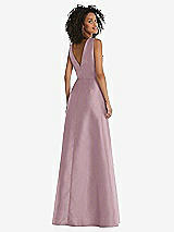 Rear View Thumbnail - Dusty Rose Jewel Neck Asymmetrical Shirred Bodice Maxi Dress with Pockets