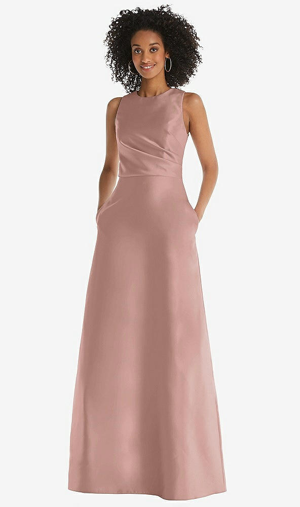 Front View - Neu Nude Jewel Neck Asymmetrical Shirred Bodice Maxi Dress with Pockets