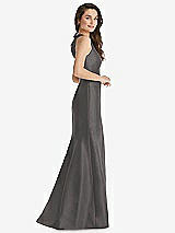 Side View Thumbnail - Caviar Gray Jewel Neck Bowed Open-Back Trumpet Dress 