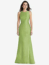 Front View Thumbnail - Mojito Jewel Neck Bowed Open-Back Trumpet Dress 