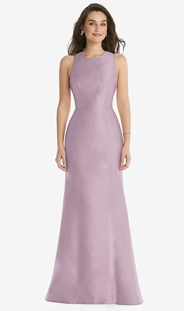Front View - Suede Rose Jewel Neck Bowed Open-Back Trumpet Dress 