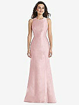 Front View Thumbnail - Ballet Pink Jewel Neck Bowed Open-Back Trumpet Dress 