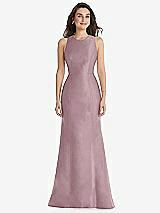 Front View Thumbnail - Dusty Rose Jewel Neck Bowed Open-Back Trumpet Dress 
