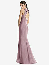 Rear View Thumbnail - Dusty Rose Jewel Neck Bowed Open-Back Trumpet Dress 
