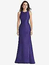 Front View Thumbnail - Grape Jewel Neck Bowed Open-Back Trumpet Dress 