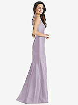 Side View Thumbnail - Lilac Haze Jewel Neck Bowed Open-Back Trumpet Dress 