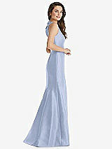 Side View Thumbnail - Sky Blue Jewel Neck Bowed Open-Back Trumpet Dress 