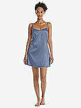 Front View Thumbnail - Larkspur Blue Mini Stretch Satin Slip with Adjustable Straps - Kyle