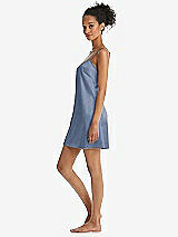 Side View Thumbnail - Larkspur Blue Mini Stretch Satin Slip with Adjustable Straps - Kyle