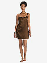 Front View Thumbnail - Latte Mini Stretch Satin Slip with Adjustable Straps - Kyle