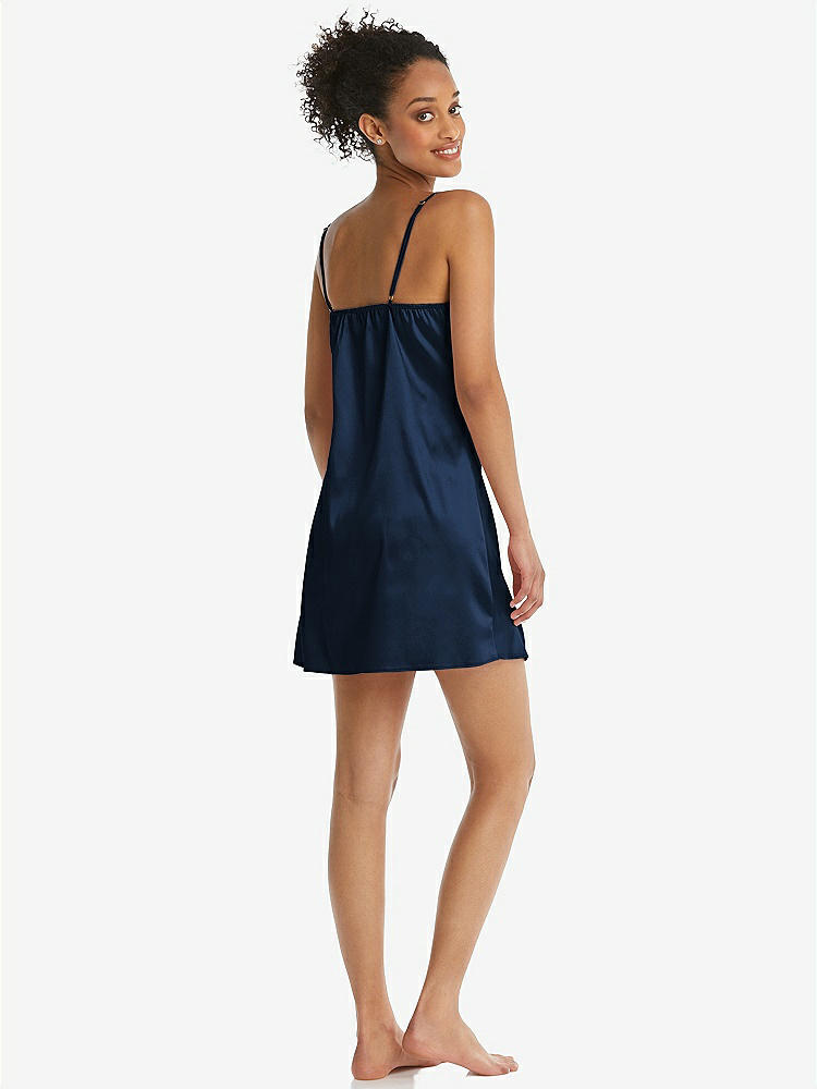 Back View - Midnight Navy Mini Stretch Satin Slip with Adjustable Straps - Kyle