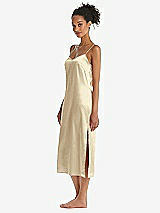 Side View Thumbnail - Banana  Midi Stretch Satin Slip with Adjustable Straps - Asley
