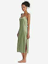 Side View Thumbnail - Kiwi  Midi Stretch Satin Slip with Adjustable Straps - Asley