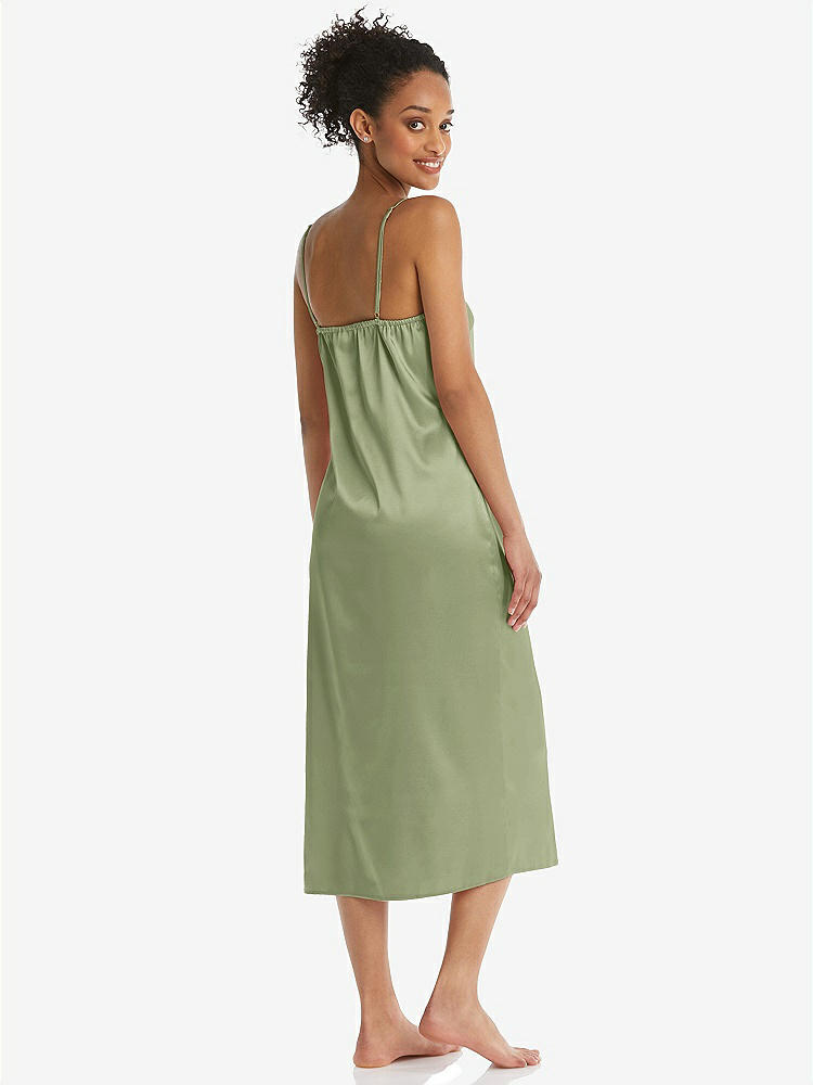 Back View - Kiwi  Midi Stretch Satin Slip with Adjustable Straps - Asley