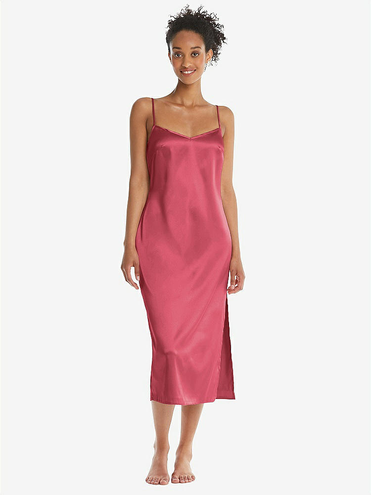 Front View - Nectar  Midi Stretch Satin Slip with Adjustable Straps - Asley