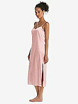 Side View Thumbnail - Rose  Midi Stretch Satin Slip with Adjustable Straps - Asley