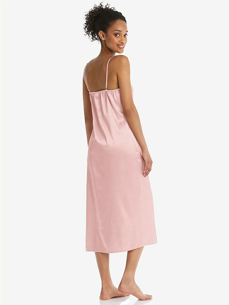 Back View - Rose  Midi Stretch Satin Slip with Adjustable Straps - Asley