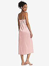 Rear View Thumbnail - Rose  Midi Stretch Satin Slip with Adjustable Straps - Asley
