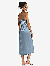 Rear View Thumbnail - Slate  Midi Stretch Satin Slip with Adjustable Straps - Asley