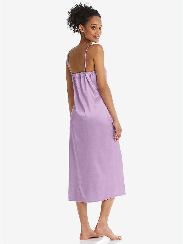 Back View - Wood Violet  Midi Stretch Satin Slip with Adjustable Straps - Asley