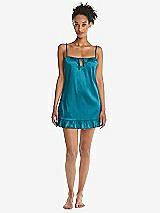 Front View Thumbnail - Oasis  Ruffled Hem Mini Stretch Satin Slip with Keyhole Neck - Jordan