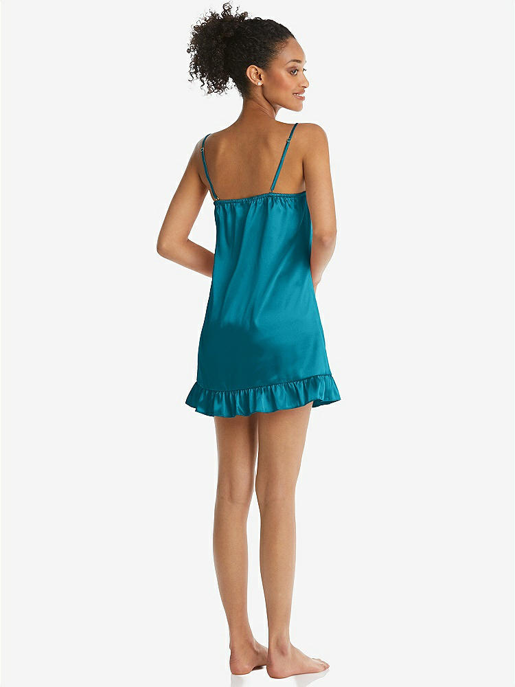 Back View - Oasis  Ruffled Hem Mini Stretch Satin Slip with Keyhole Neck - Jordan