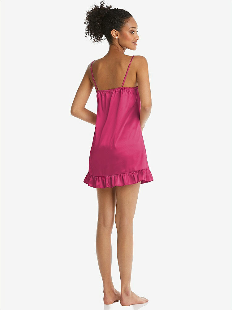 Back View - Shocking  Ruffled Hem Mini Stretch Satin Slip with Keyhole Neck - Jordan