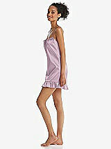 Side View Thumbnail - Suede Rose  Ruffled Hem Mini Stretch Satin Slip with Keyhole Neck - Jordan