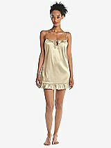 Front View Thumbnail - Banana  Ruffled Hem Mini Stretch Satin Slip with Keyhole Neck - Jordan