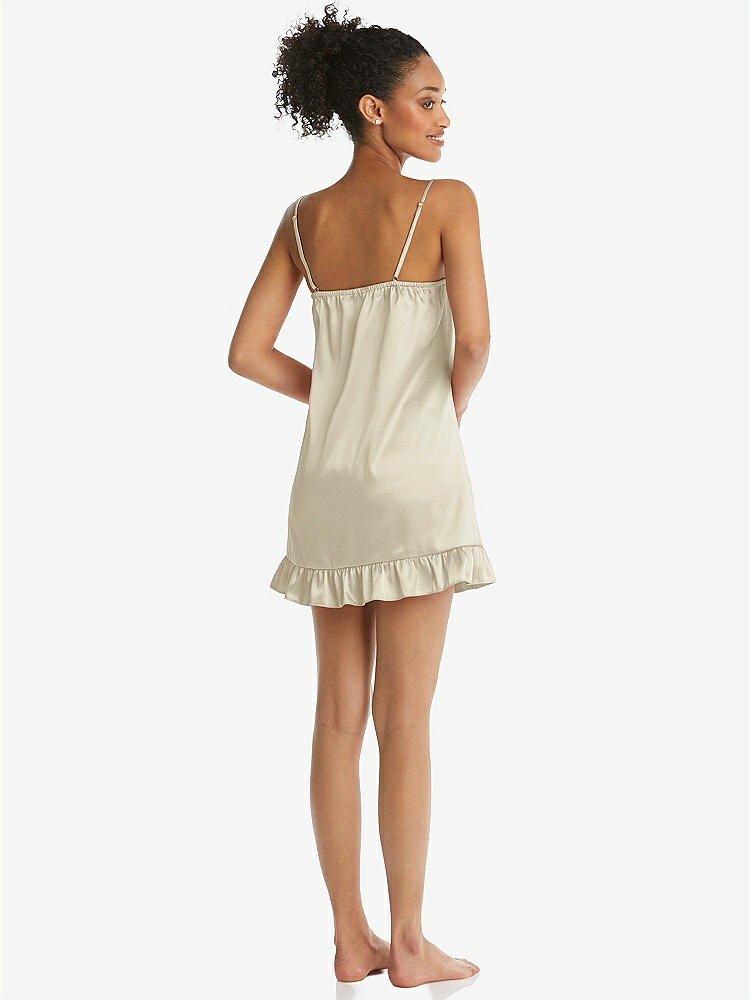 Back View - Champagne  Ruffled Hem Mini Stretch Satin Slip with Keyhole Neck - Jordan