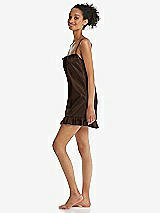 Side View Thumbnail - Espresso  Ruffled Hem Mini Stretch Satin Slip with Keyhole Neck - Jordan