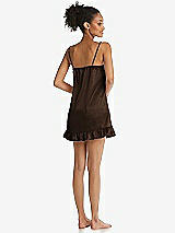 Rear View Thumbnail - Espresso  Ruffled Hem Mini Stretch Satin Slip with Keyhole Neck - Jordan