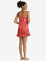 Rear View Thumbnail - Perfect Coral  Ruffled Hem Mini Stretch Satin Slip with Keyhole Neck - Jordan
