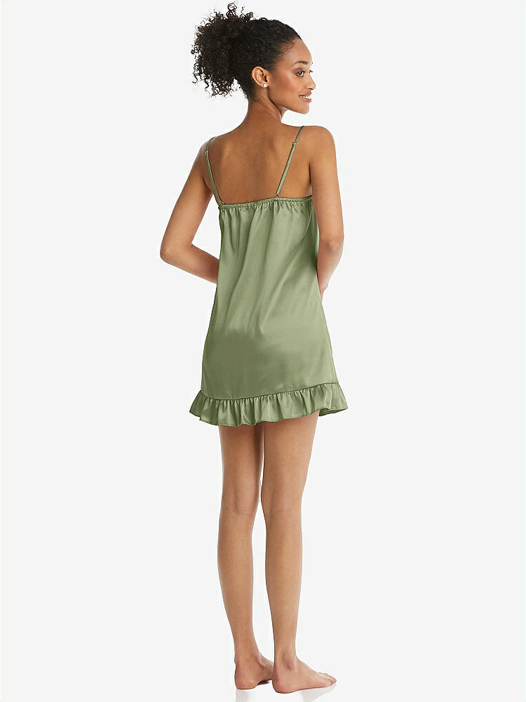 Back View - Kiwi  Ruffled Hem Mini Stretch Satin Slip with Keyhole Neck - Jordan