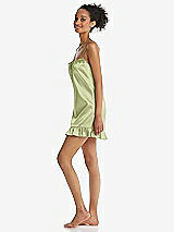 Side View Thumbnail - Mint  Ruffled Hem Mini Stretch Satin Slip with Keyhole Neck - Jordan
