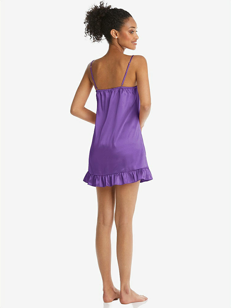 Back View - Pansy  Ruffled Hem Mini Stretch Satin Slip with Keyhole Neck - Jordan