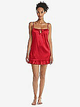Front View Thumbnail - Parisian Red  Ruffled Hem Mini Stretch Satin Slip with Keyhole Neck - Jordan