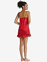 Rear View Thumbnail - Parisian Red  Ruffled Hem Mini Stretch Satin Slip with Keyhole Neck - Jordan