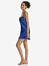 Side View Thumbnail - Sapphire  Ruffled Hem Mini Stretch Satin Slip with Keyhole Neck - Jordan