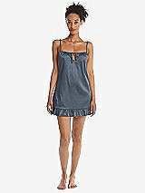Front View Thumbnail - Silverstone  Ruffled Hem Mini Stretch Satin Slip with Keyhole Neck - Jordan