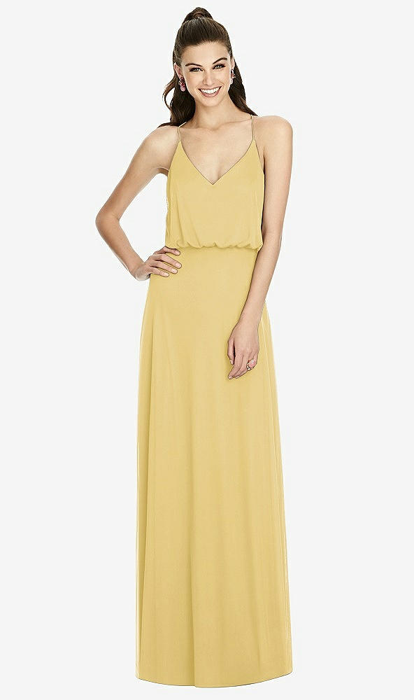 Front View - Maize Inverted V-Back Blouson A-Line Maxi Dress