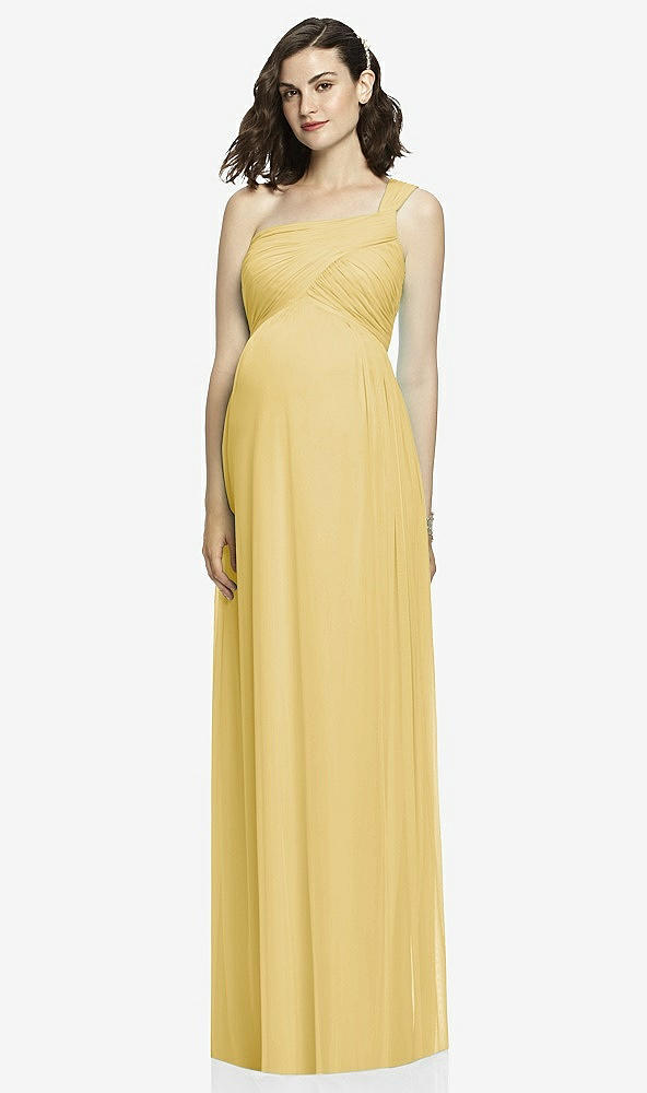 Front View - Maize One-Shoulder Asymmetrical Draped Wrap Maternity Dress