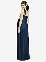 Rear View Thumbnail - Midnight Navy One-Shoulder Asymmetrical Draped Wrap Maternity Dress