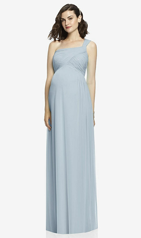 Front View - Mist One-Shoulder Asymmetrical Draped Wrap Maternity Dress