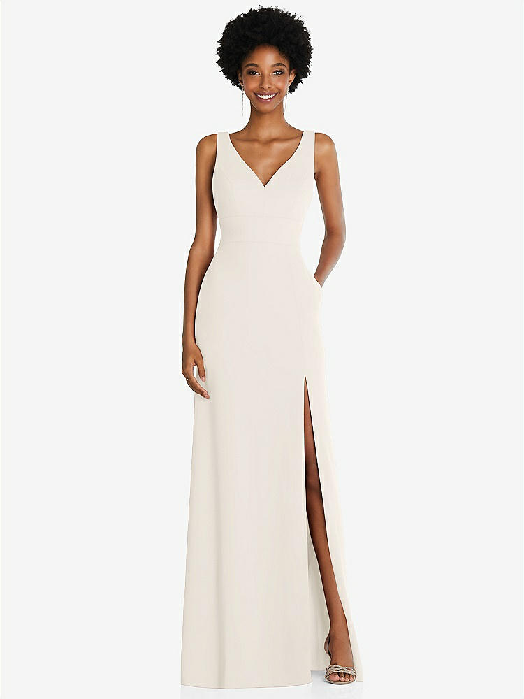 Cowl-back Double Strap Maxi Bridesmaid Dress With Side Slit